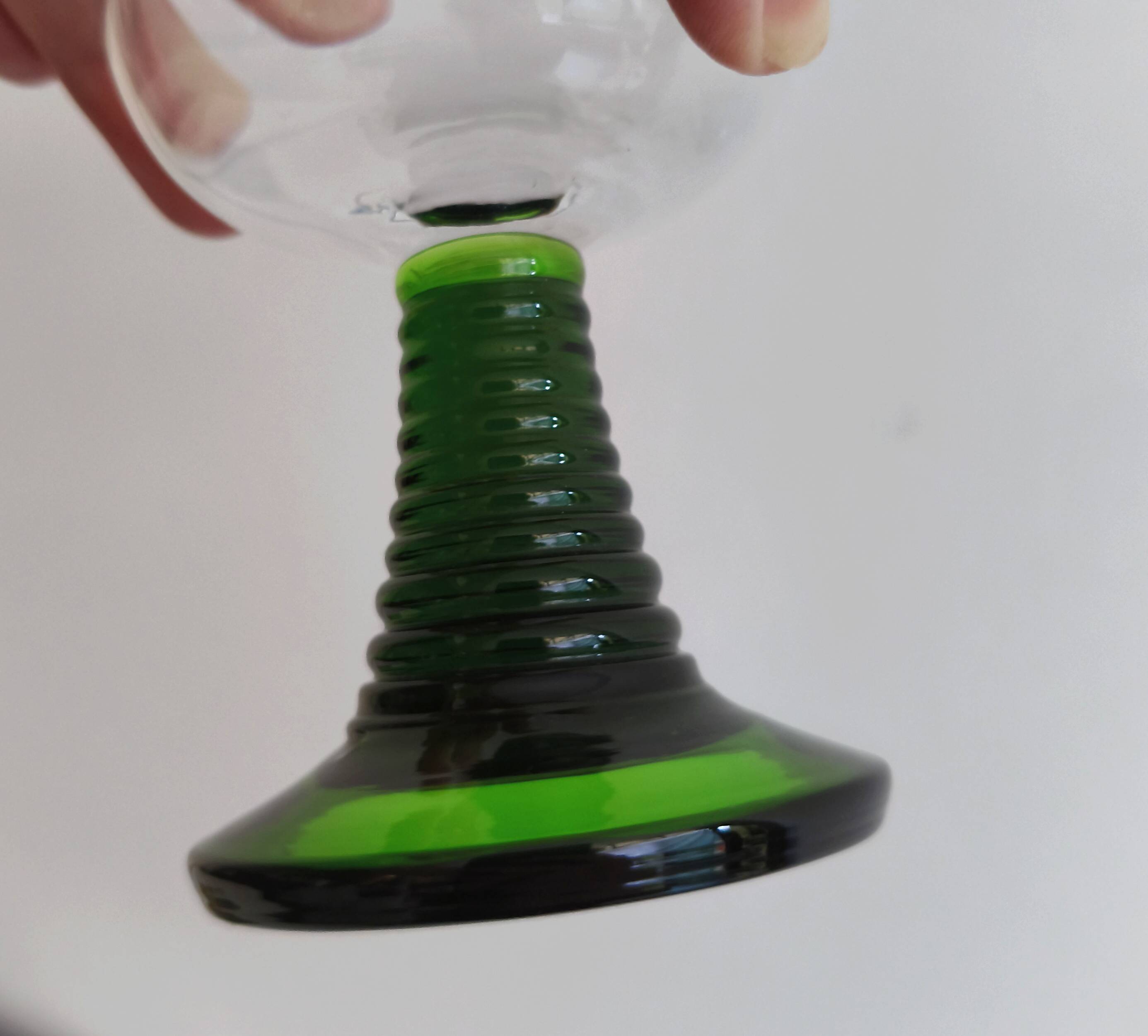 Green twisted stemmed Roemer glasses