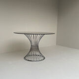 Table à manger ronde chromée space âge avec verre fumé