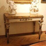 Italian Louis XVI White Lacquer and Giltwood Console with Scagliola Siena Marble Top