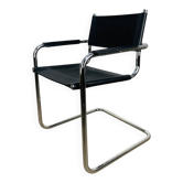 Vintage black leather and chrome metal cantilever chair, type B34.