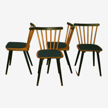 Ensemble de 4 chaises de salle à manger à dos collant du milieu du siècle avec pieds évasés des années 1950