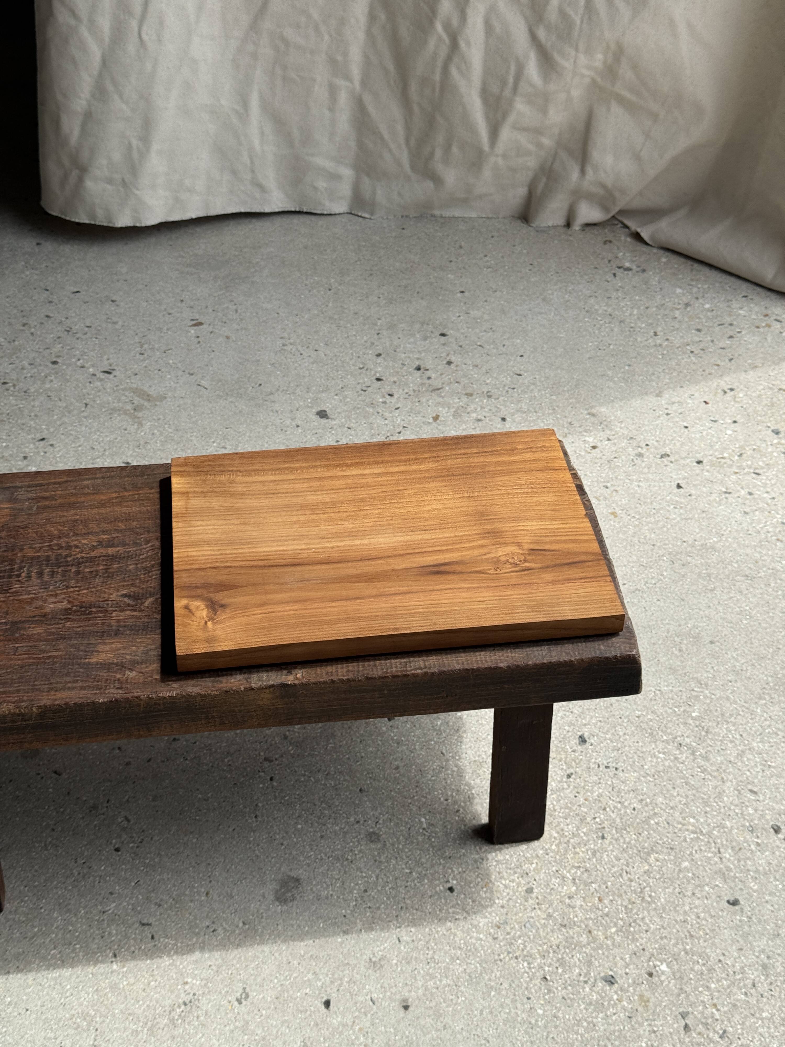 Rectangular solid teak platter with carved edges 33x24