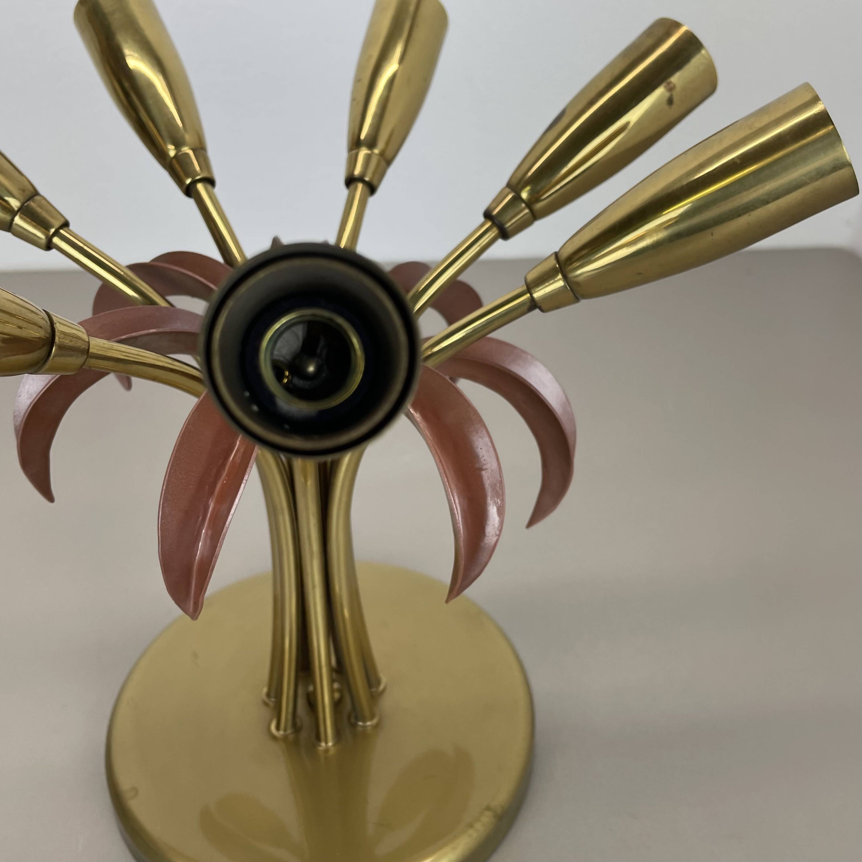 Brass Italian Stilnovo Style Theatre Ceiling Light Flush Mount, Italy, 1950