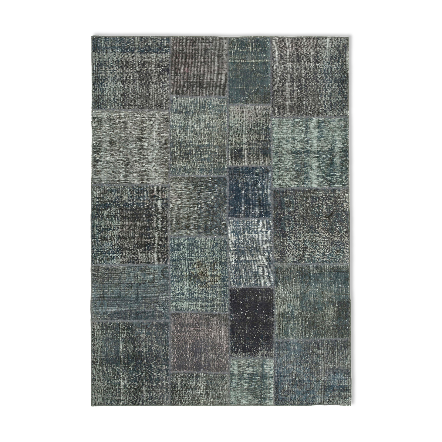 Hand-knotted oriental overdyed 170 cm x 242 cm grey patchwork carpet
