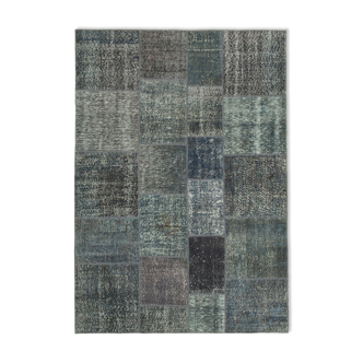 Hand-knotted oriental overdyed 170 cm x 242 cm grey patchwork carpet