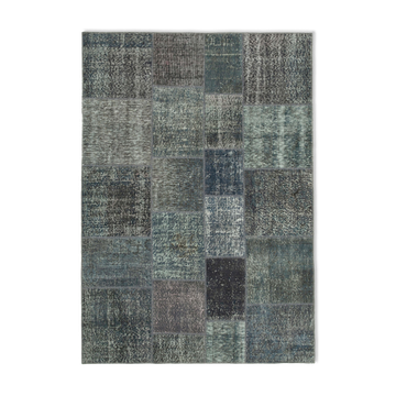 Hand-knotted oriental overdyed 170 cm x 242 cm grey patchwork carpet