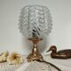 Golden metal foot lamp, twisted glass, vintage