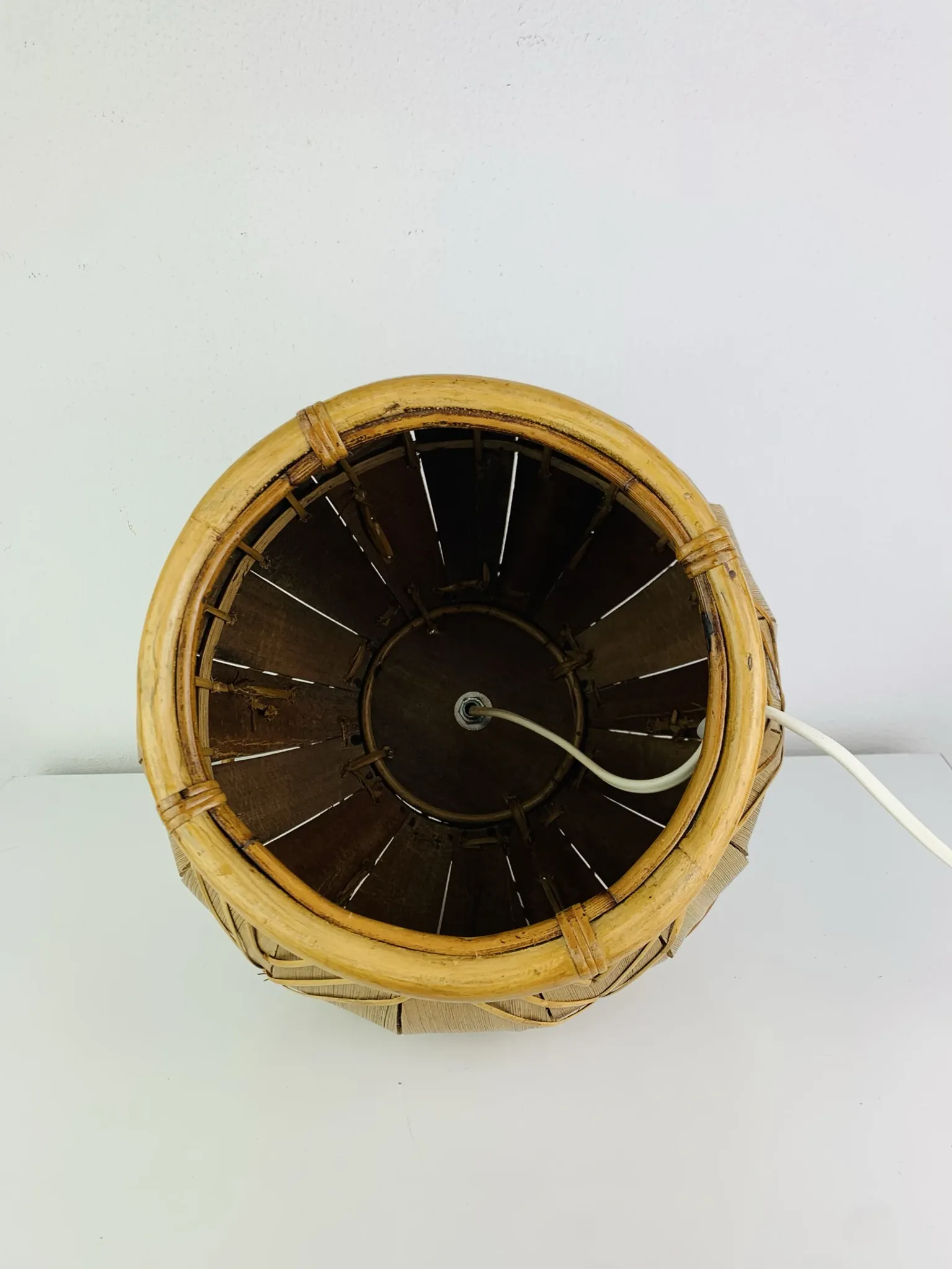 Lampe boule en osier des années 60, style Jungle Chic
