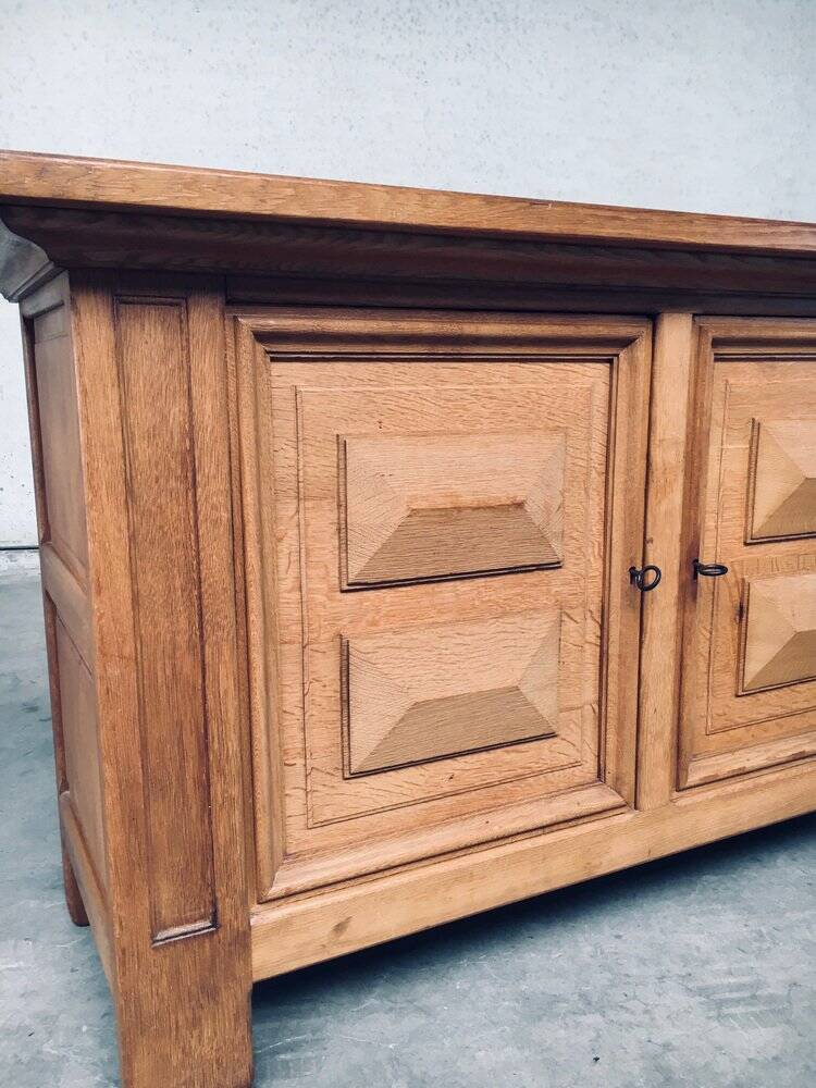 Brutalist Handcrafted Oak 2 Door Cabinet, Belgium, 1950s
