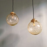 Pair of amber bubble glass pendant lights, 1970s