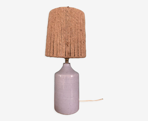 Lampe en céramique et abat-jour en corde vintage