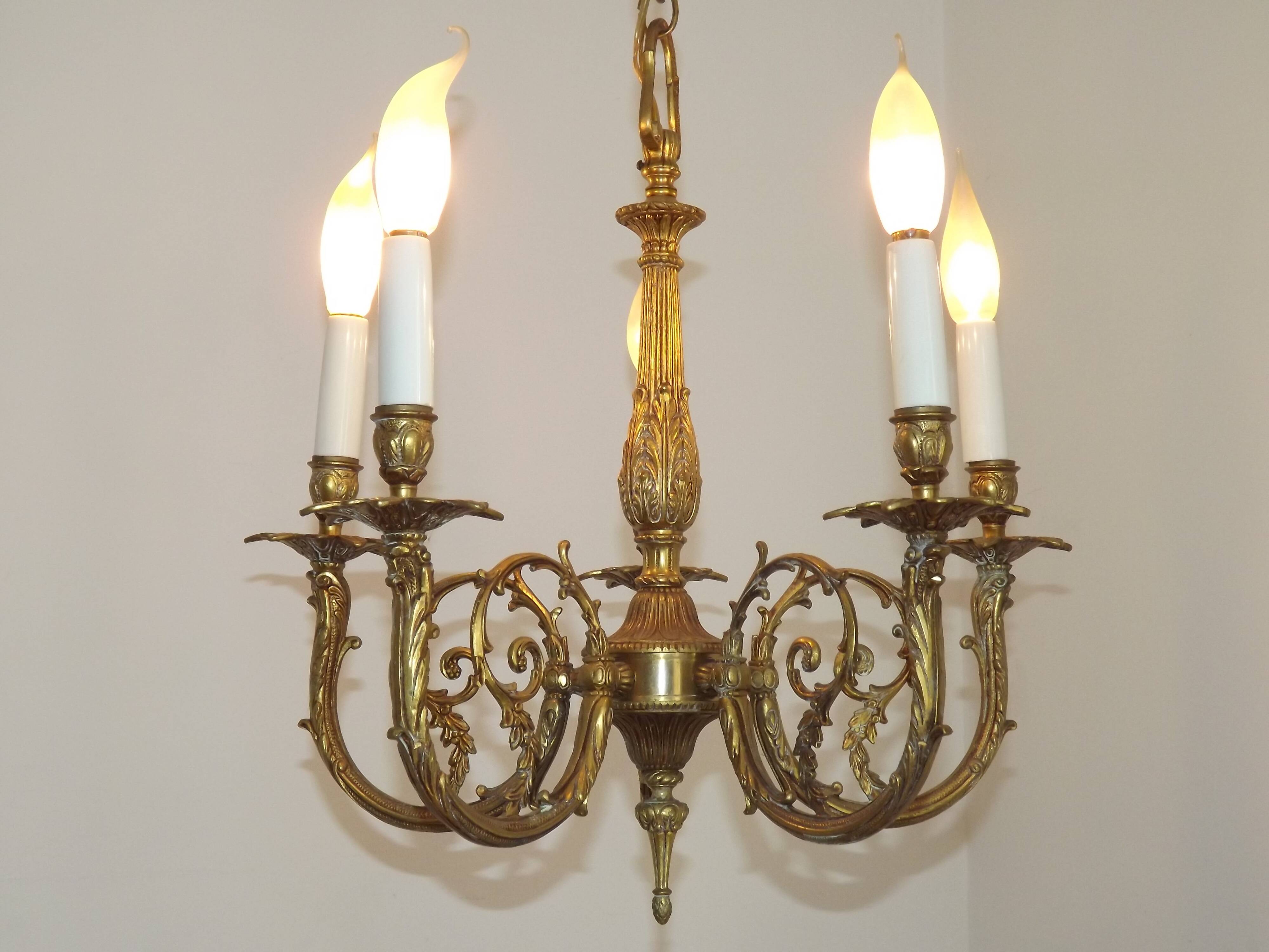 Elegant French Vintage Bronze 5-Light Art Nouveau Style Chandelier