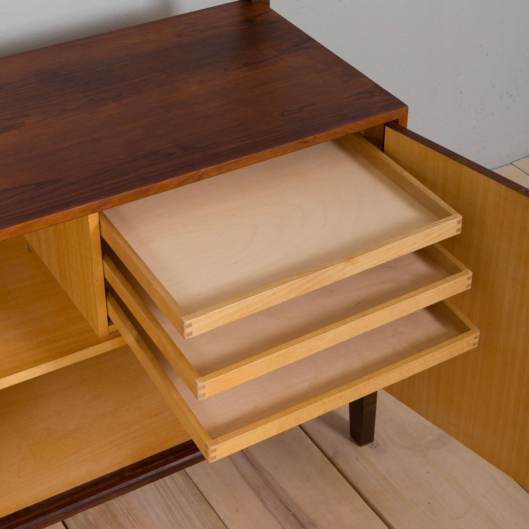 Scandinavian two bay rosewood free-standing wall unit