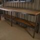 Large industrial metal console, 2 solid oak shelves