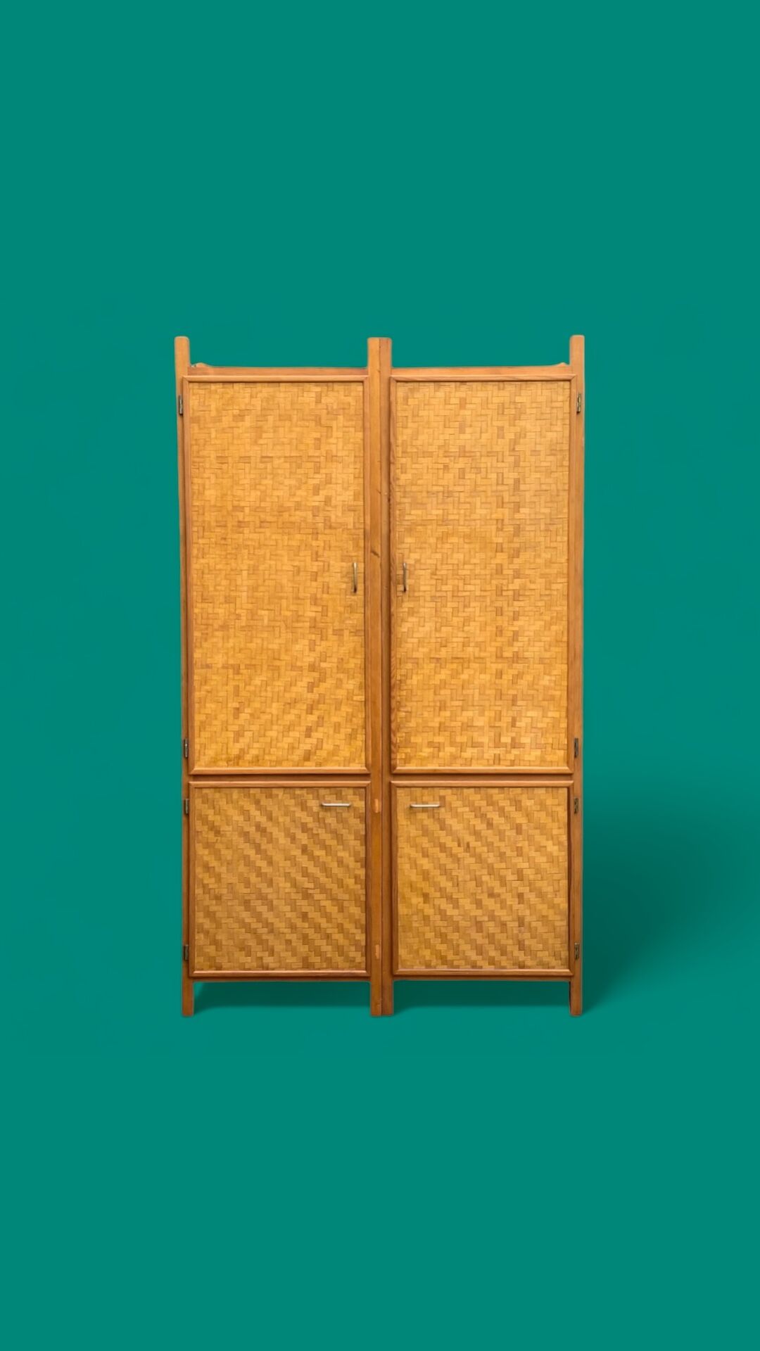Bamboo cabinet woven and modular pine vintage 1960