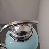 1930s Czech Art Deco Blue Opaline Glass and Chrome Four-Light Chandelier