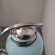 1930s Czech Art Deco Blue Opaline Glass and Chrome Four-Light Chandelier