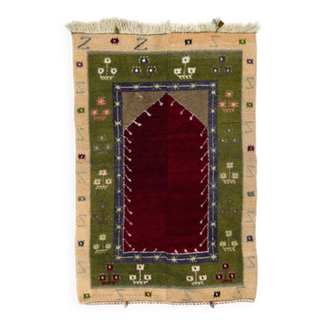 One-of-a-Kind Turkish Tulu Rug, Vintage Handknotted Prayer Rug. 100% Wool