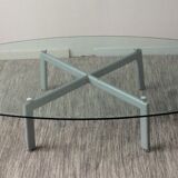 Design coffee table in beveled glass and steel foot
