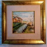 Framed and hand painted ceramic tile