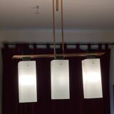 3-light ceiling light, in opaline and brass Maison Arlus 1950