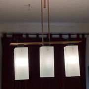 3-light ceiling light, in opaline and brass Maison Arlus 1950