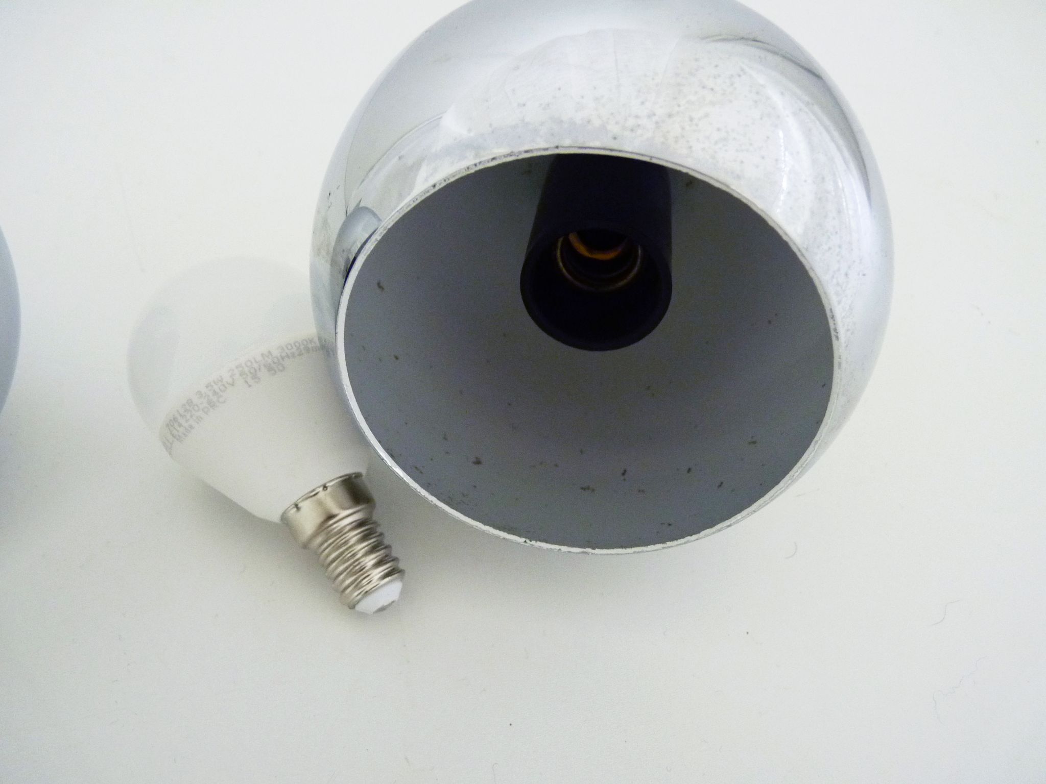 Pair of chrome eye ball wall wall light, reclining. Vintage
