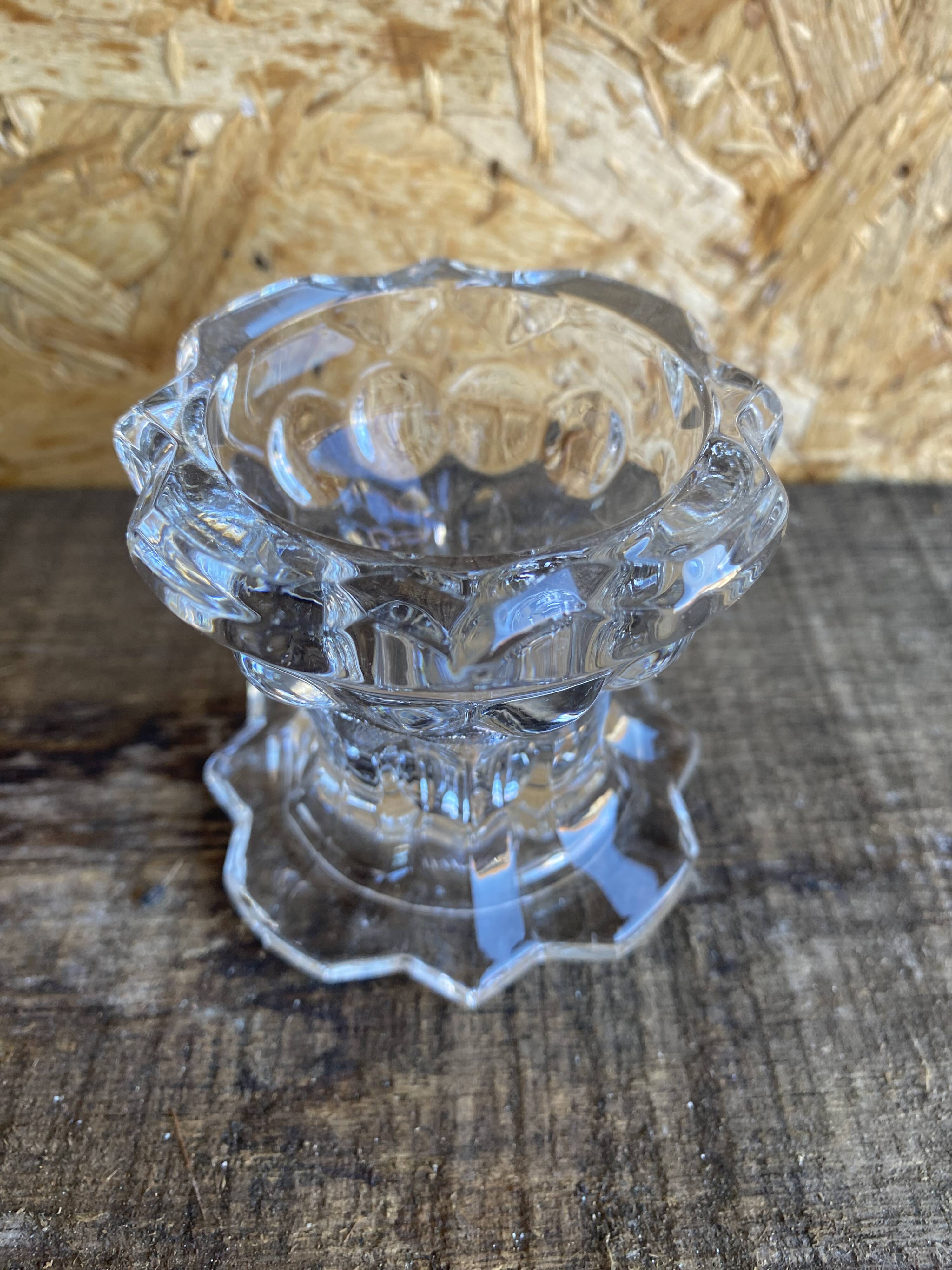 Set of 4 vintage conical moulded glass candle holders sully