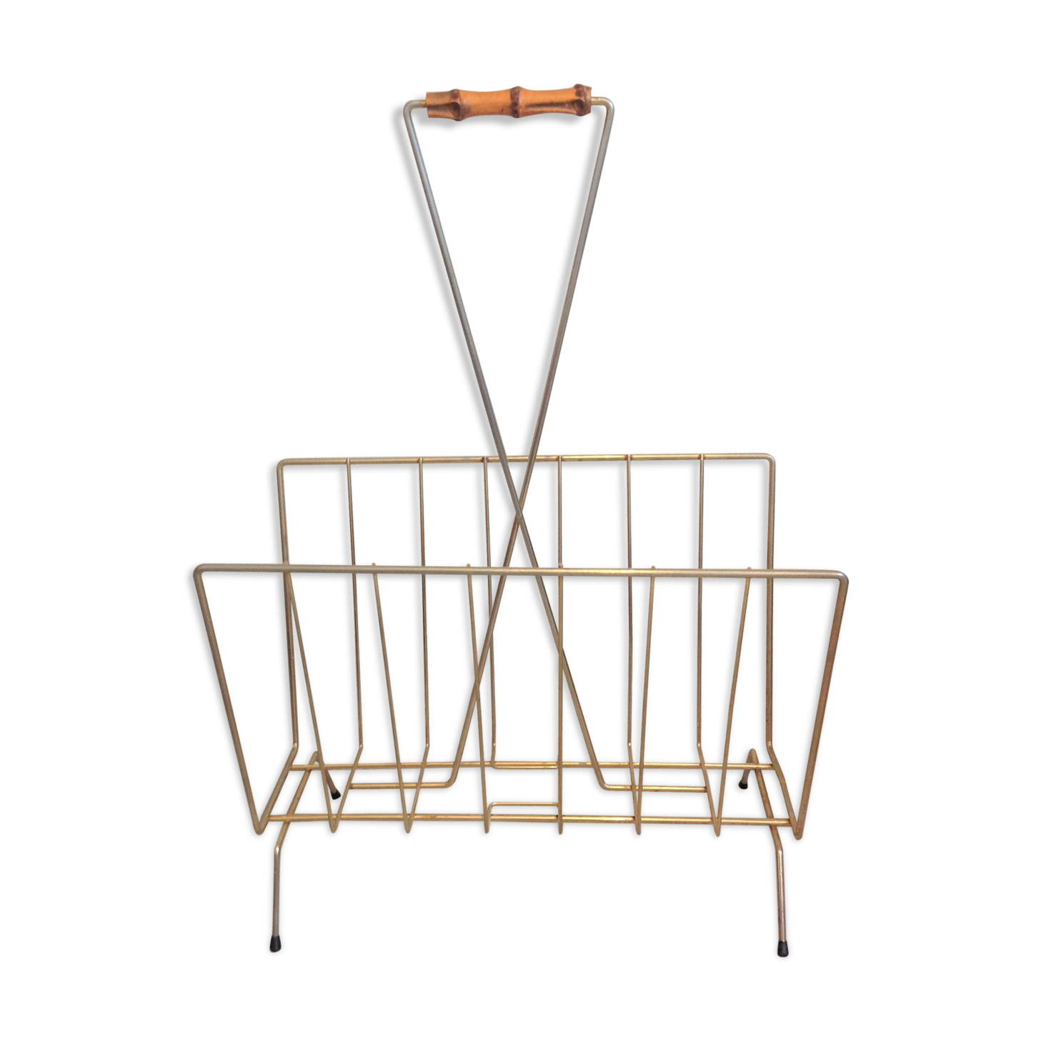 Vintage gold metal magazine door and bamboo handle / vintage 60s-70s