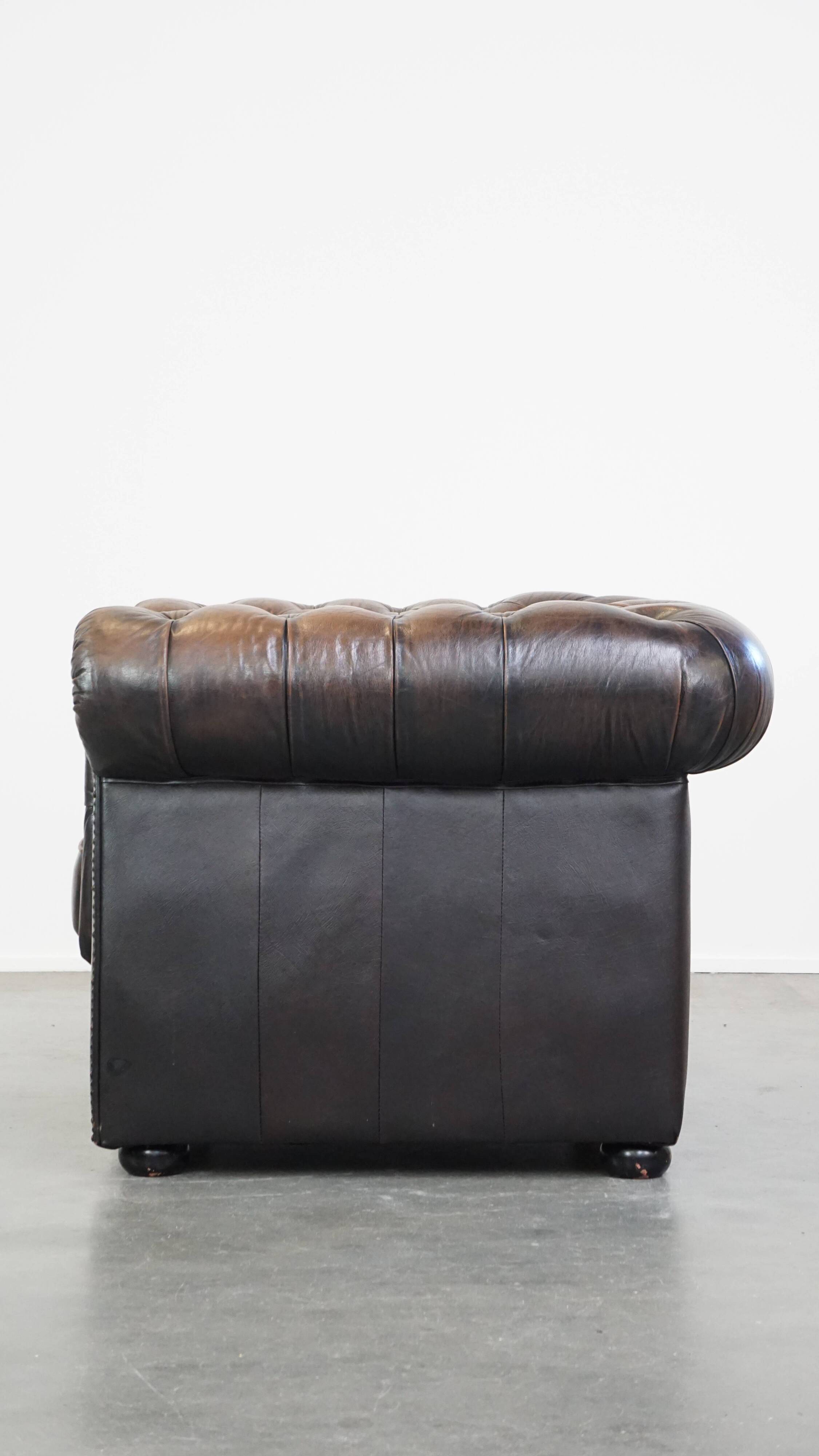 English Chesterfield armchair in sheepskin