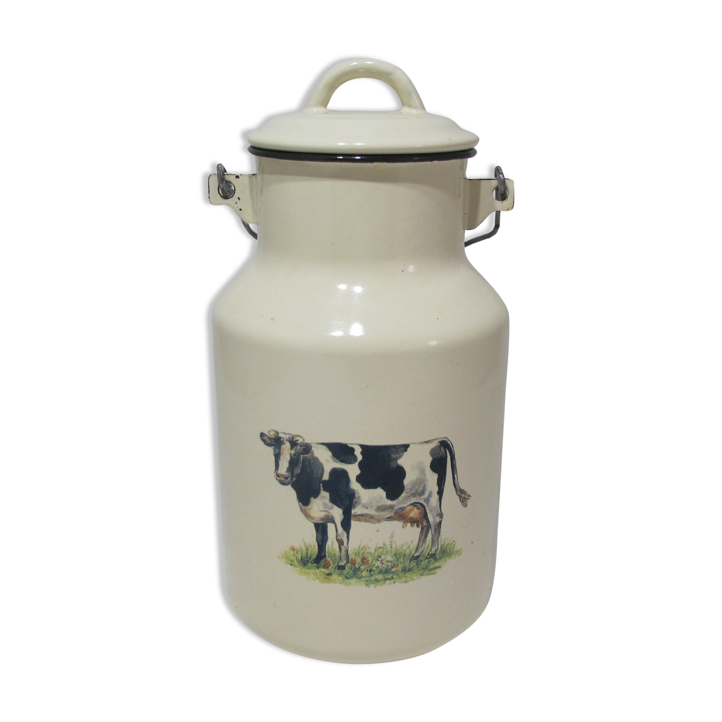 Milk jug in vintage enamelled sheet metal