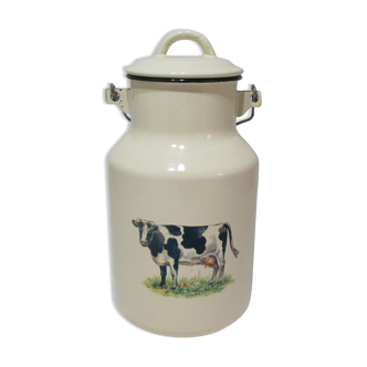 Pot bidon à lait en tôle émaillée vintage
