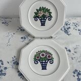 Longwy Service of 6 Octagonal Plates, 1927–1928, Art Deco, stamped