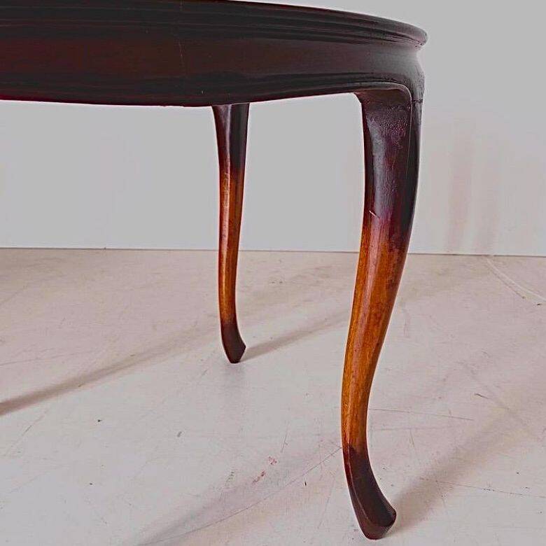 1930s French Art Deco Coffee Table, Beech Wood & Glass, Curved Design