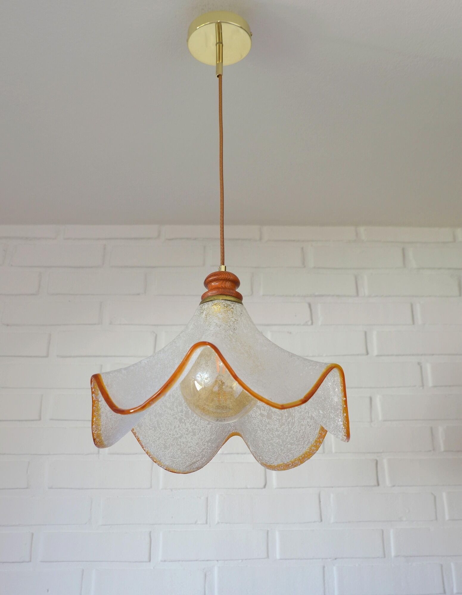 Hand Blown Murano Glass Pendant Light – Amber Rim, 1970s Italy Design
