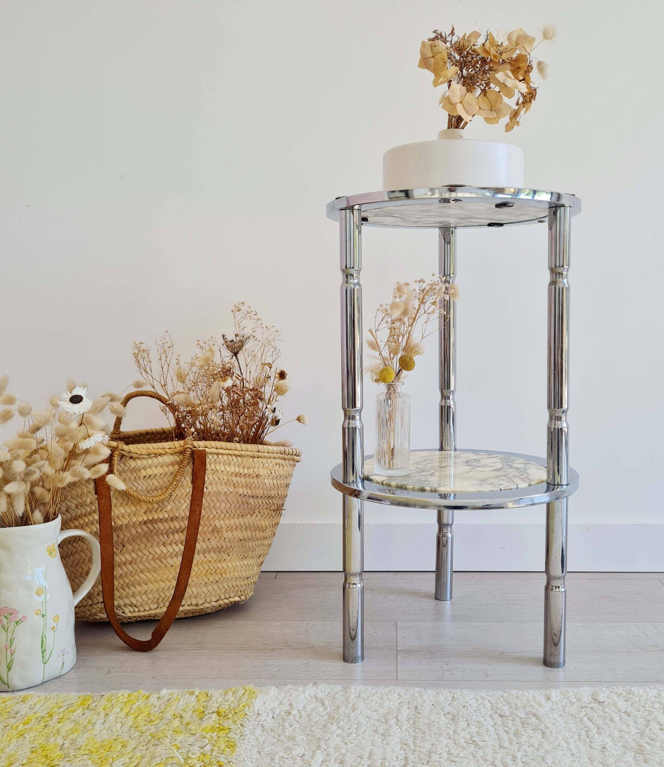 Table d'appoint en marbre et chrome, Italie années 70