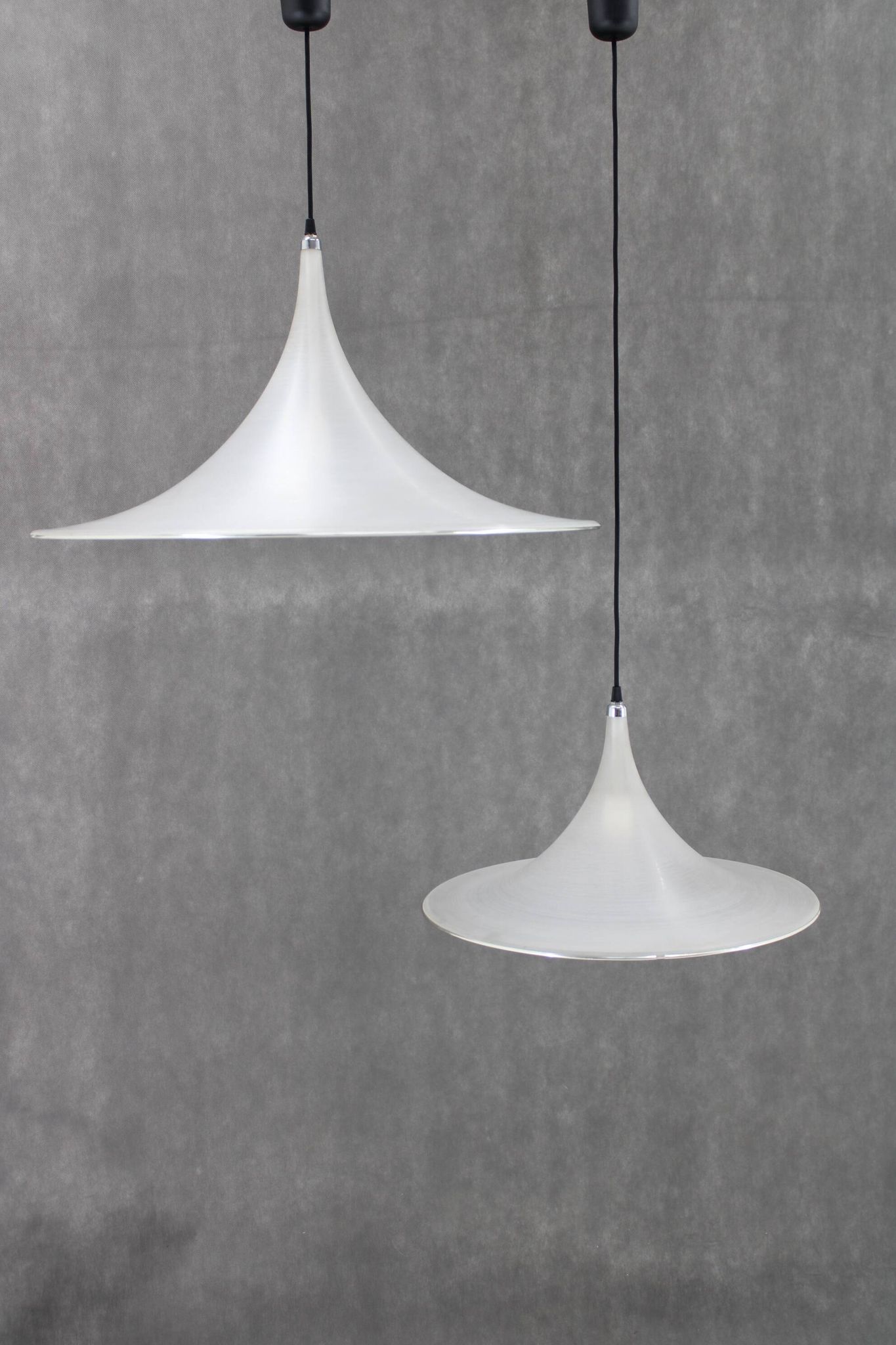 1970s Pair of Guzzini "Trumpet" Pendant Lamps by Meblo , Italy