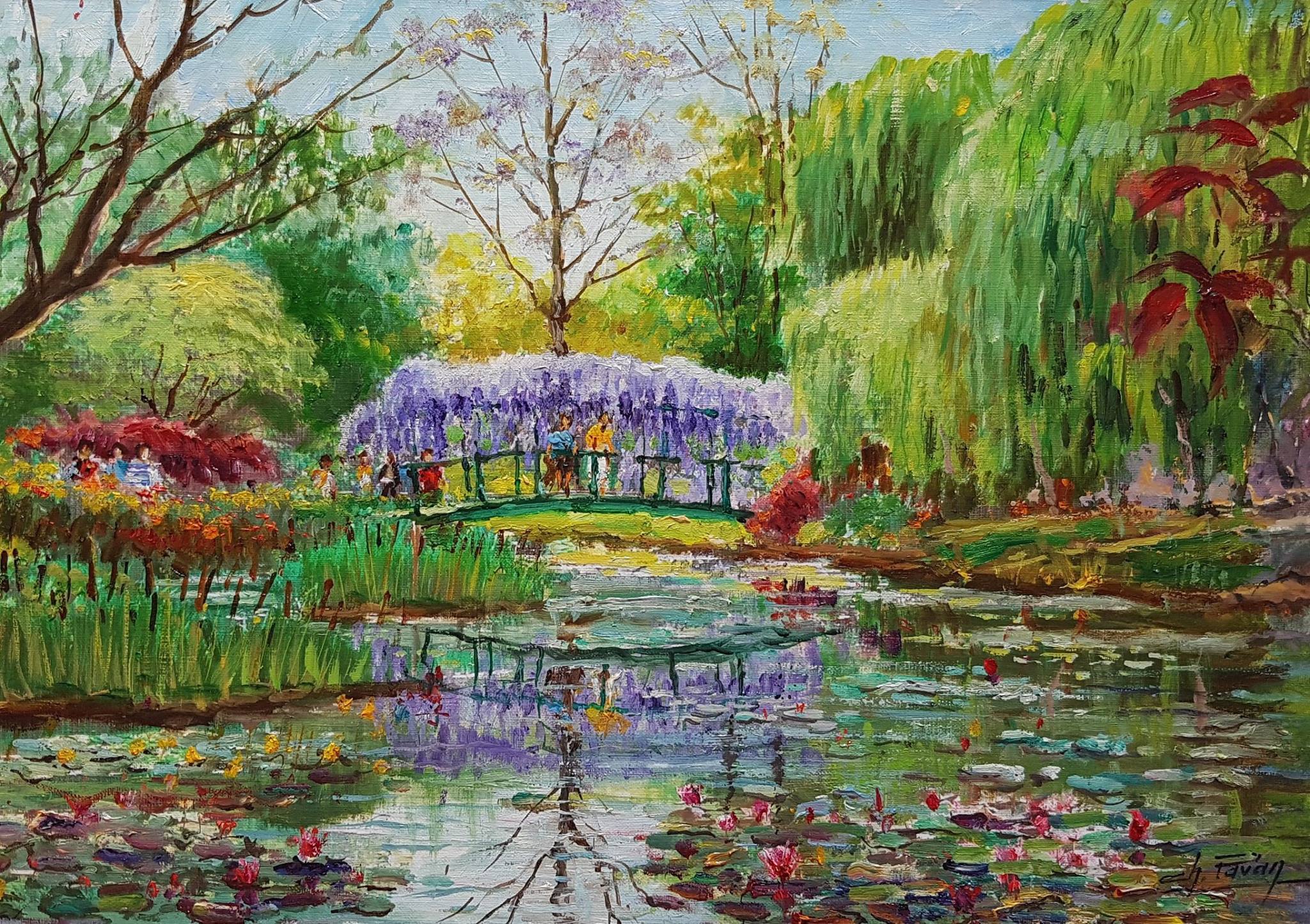 Peinture de Charles Pavan "Jardin de Claude Monet à Giverny"