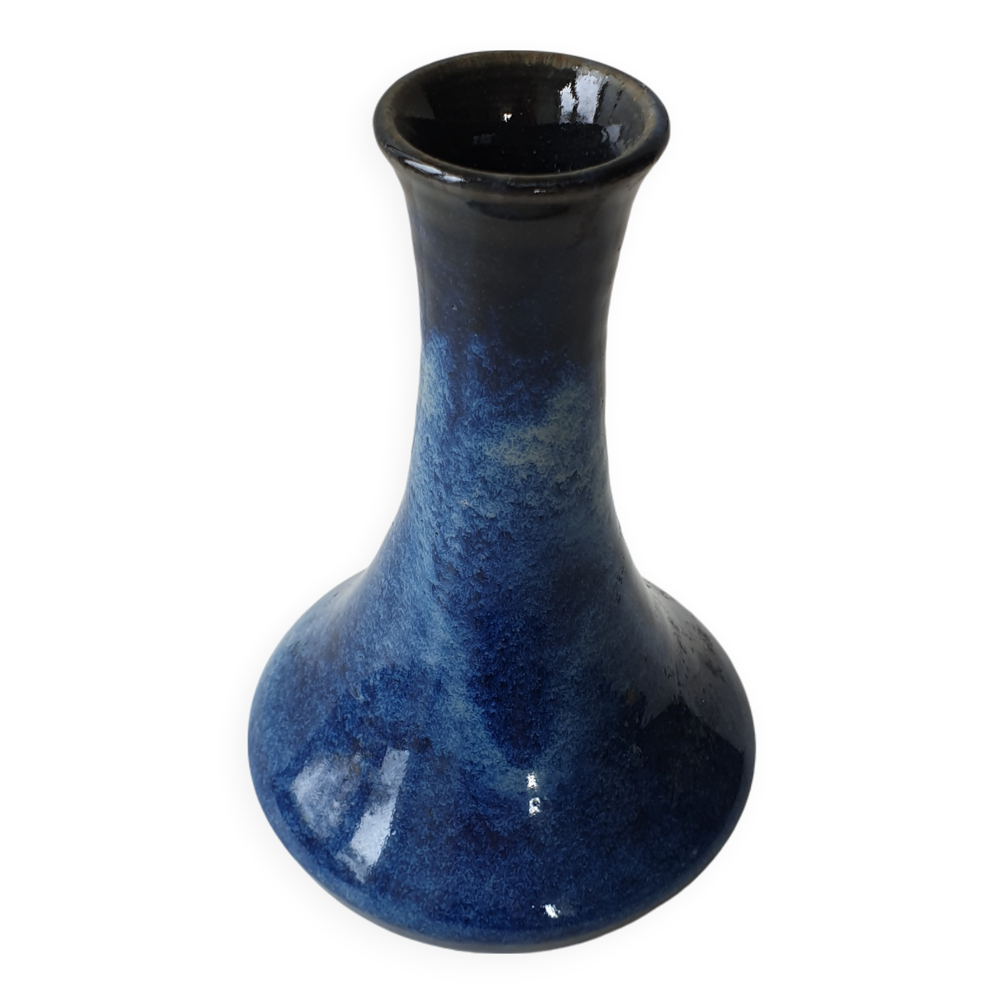 Blue ceramic soliflore vase (Puisaye stoneware) signed Aristide Mallet?