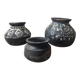 Lot of 3 ancient pots from Indonesia, black terracotta, wabi-sabi.