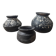 Lot of 3 ancient pots from Indonesia, black terracotta, wabi-sabi.
