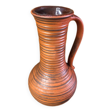 Old brown & orange ceramic pitcher vase w. germany vintage #a470