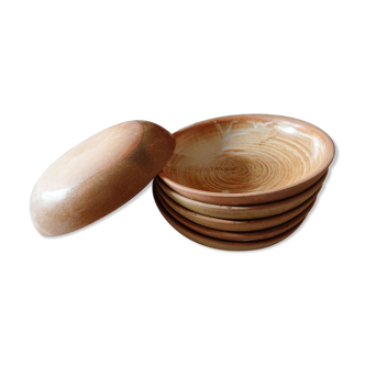 Lot 6 assiettes creuses grès artisanal vintage