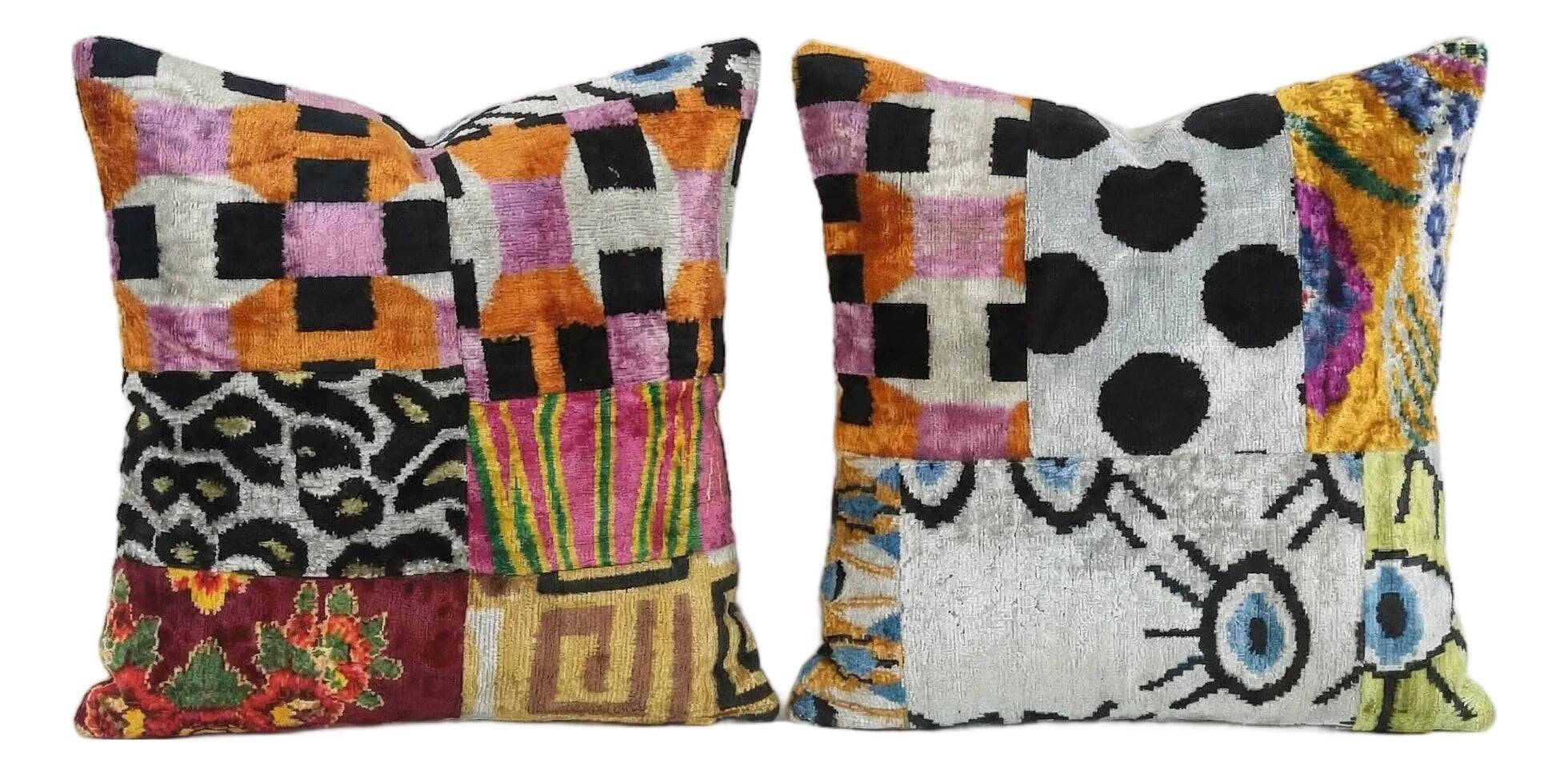 Set of 2 vintage ikat cushion covers 48x51 cm