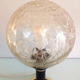 Structured amber glass globe lamp on black and brass base by Solken Leuchten/ 60s-70s