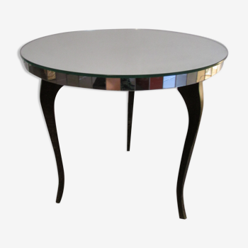 Table basse ronde vintage '50, plateau miroir