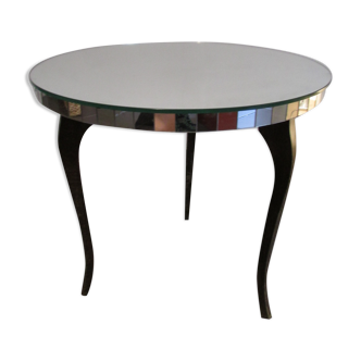 Table basse ronde vintage '50, plateau miroir