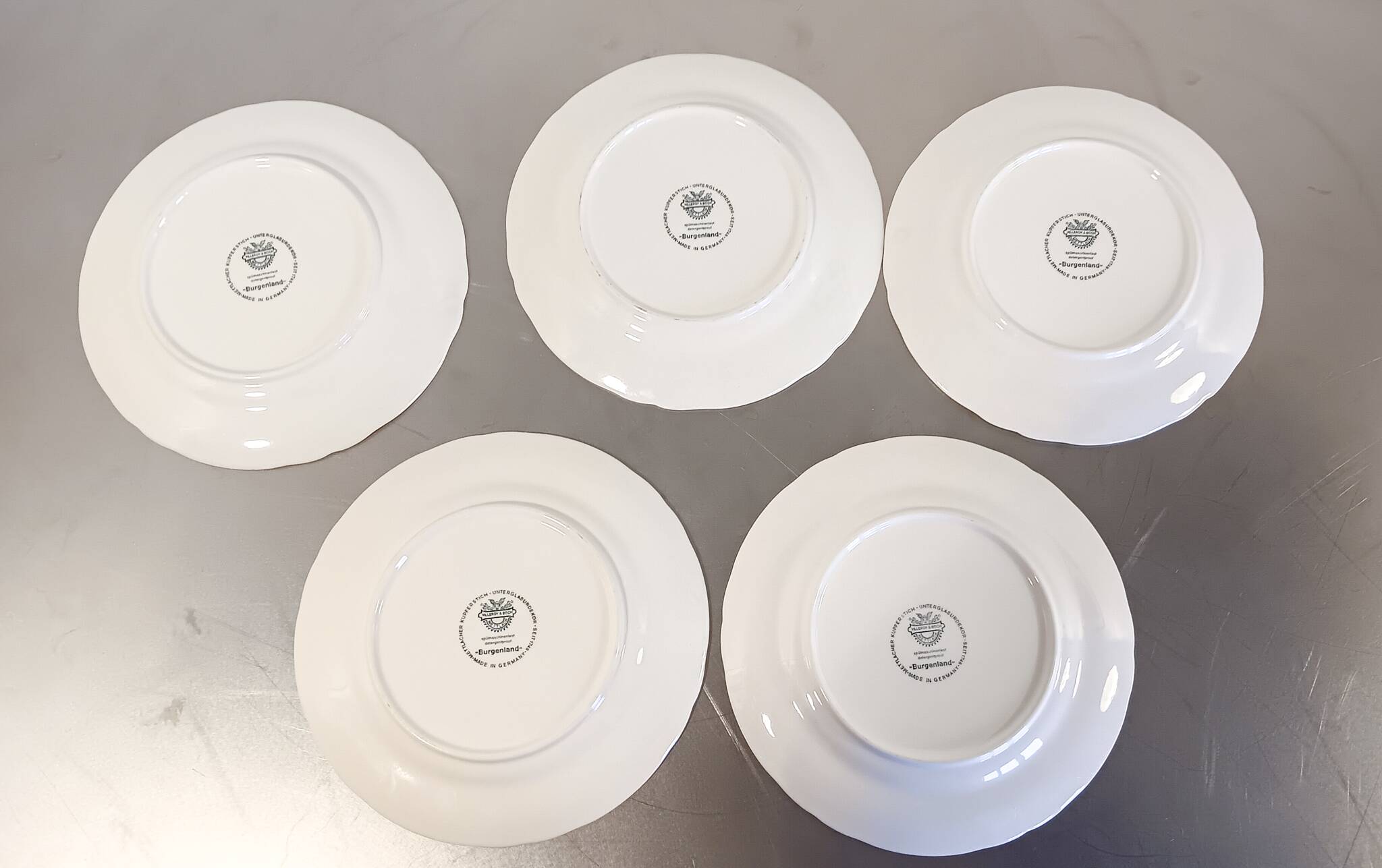 5 petites assiettes à dessert ou entrée, bleues, Villeroy & Boch "Burgenland", paysage bleu