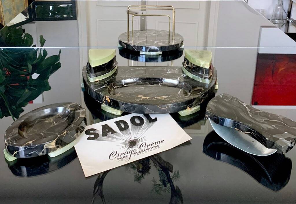 Inkwell Holder Mail Buffer Ashtray - Art Deco - Onyx Marble - Office