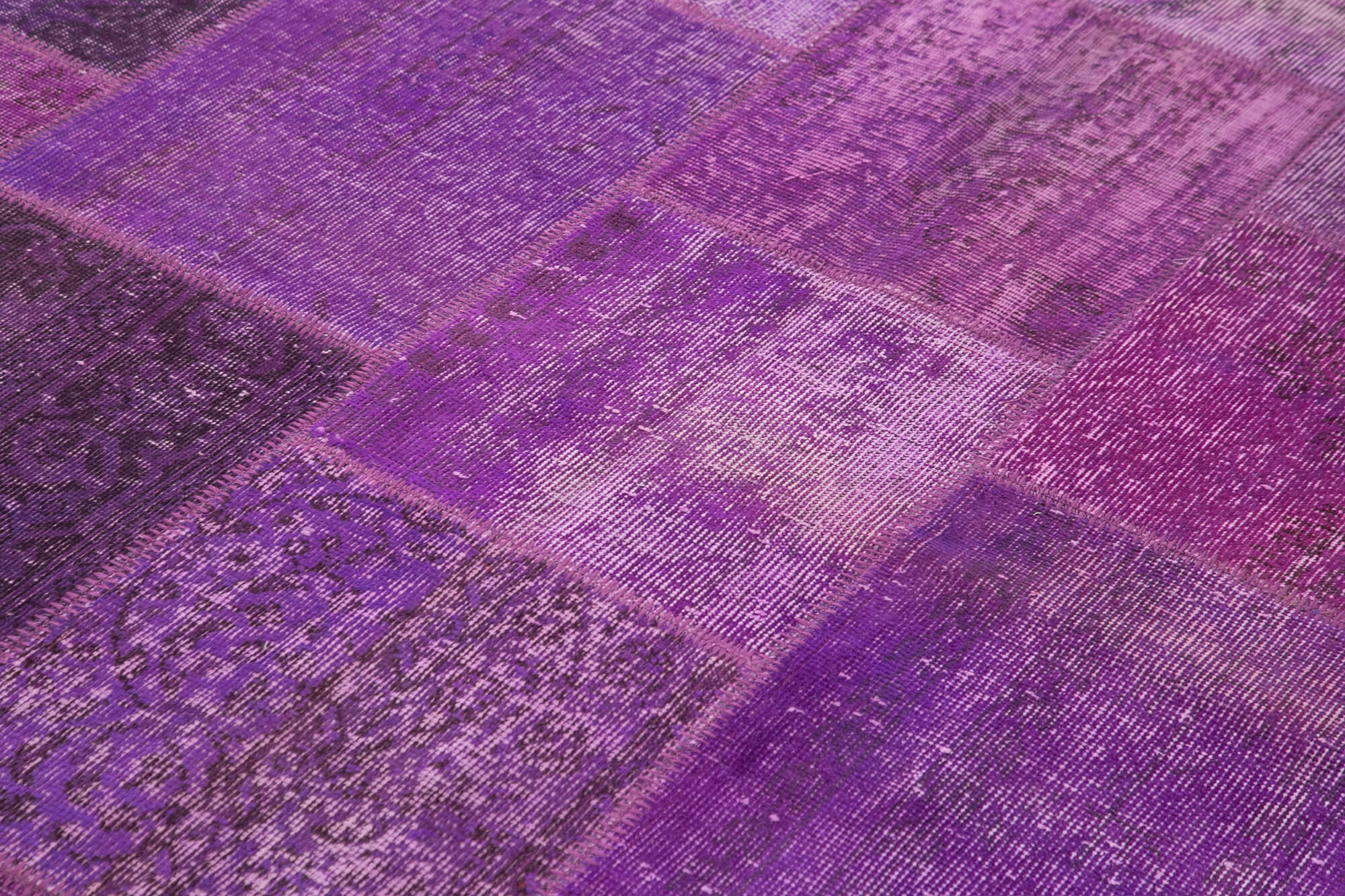 Hand-knotted oriental overdyed 190 cm x 300 cm purple patchwork carpet